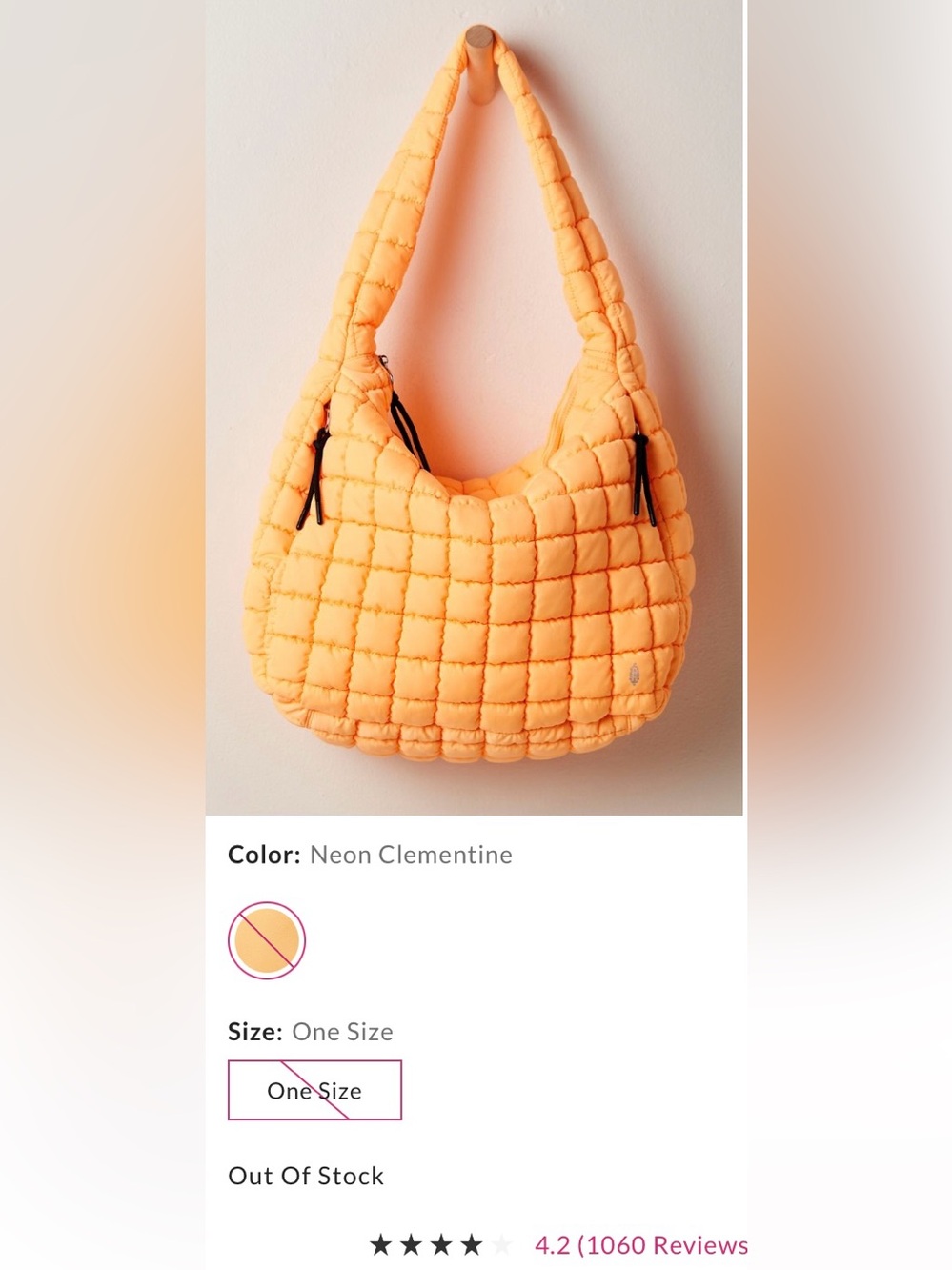 Free People Movement ~ Quilted Carryall Bag ~ Neon Clementine ~ NWT*** - Picture 2 of 9